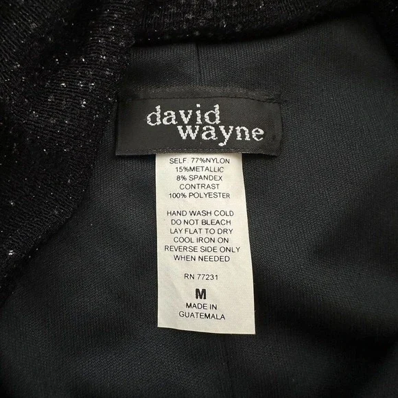 David Wayne Womens Vintage Y2k Slip Dress Size M Black Sparkle Mesh Draped Back